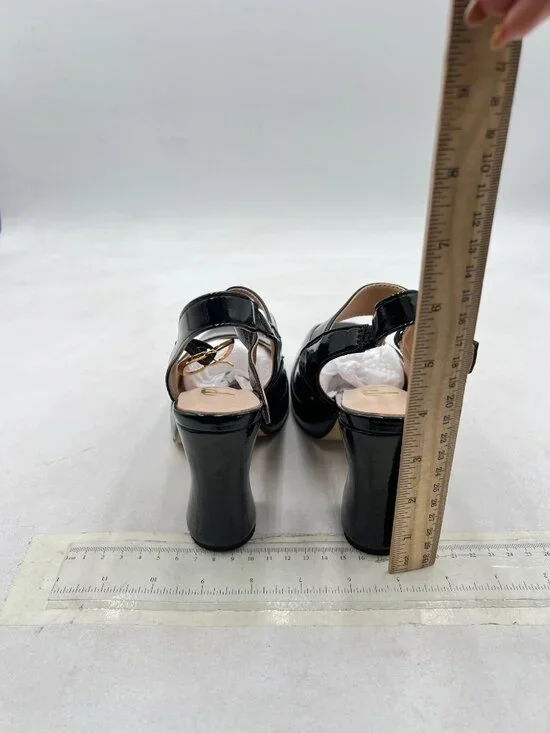 FYS Black Platform Square Toe Pumps Chunky High Heel Mary Janes Slingback Shoes - Picture 5 of 8